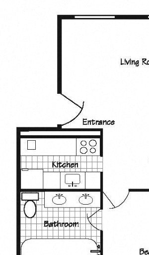 1 Bed 1 Bath 800 square feet floor plan